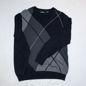 black & gray argyle sweater